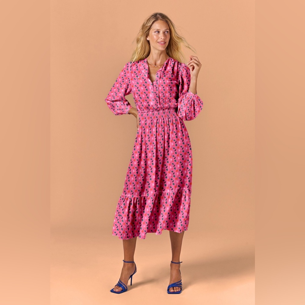Tucker NYC Juliette Dress Pink painted poppies.